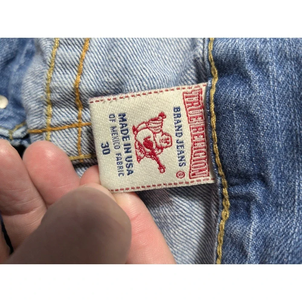 TRUE RELIGION BOBBY BAGGY Men 30 (Seat 34) Distressed Blue Jeans Made In USA‎